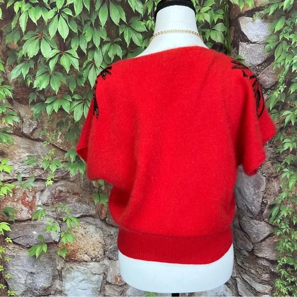VINTAGE CHRISTIAN DIOR SEPARATES Beaded Red Lambswool Angora Sweater Blend, M - Picture 7 of 10